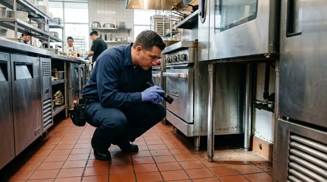 Commercial pest inspection in a Sacramento kitchen